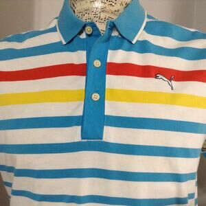Vintage Puma Sportlifestyle Polo Shirt Mens XL Multicolor Striped Y2K 2000s Blue